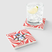 Penguin Marble Stone Untersetzer Weihnachten (Seitenansicht)