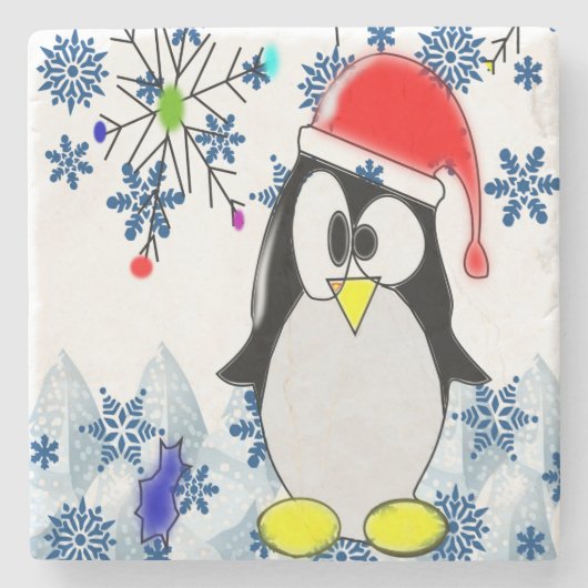 Penguin Marble Stone Untersetzer Weihnachten (Vorderseite)