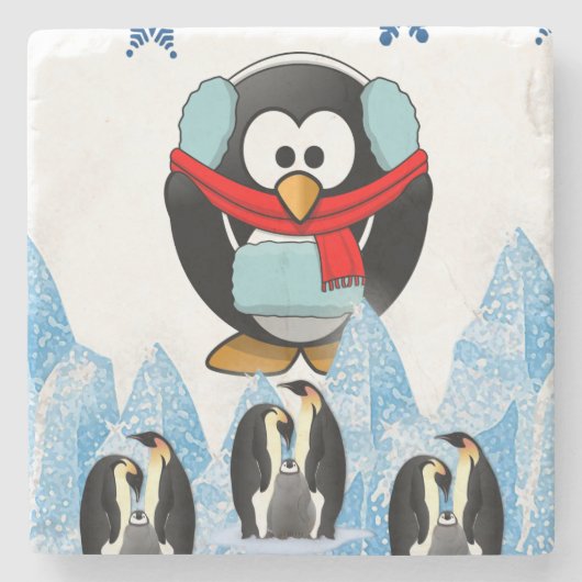 Penguin Marble Stone Untersetzer Weihnachten (Vorderseite)