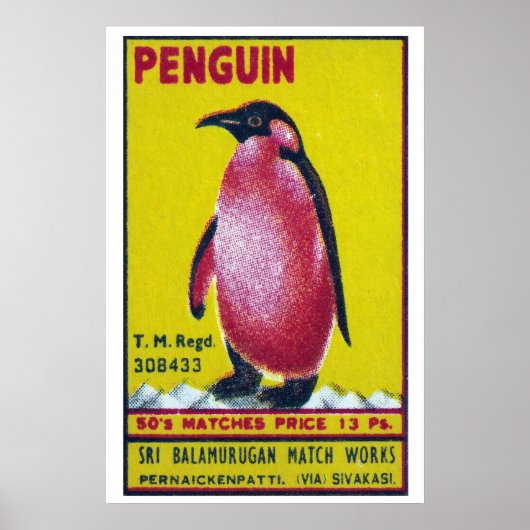 Penguin Matchbox Art Print, Indian Vintage Folk Poster (Vorne)