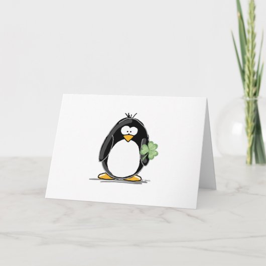 Penguin mit einem Kleeblatt Karte (Vorderseite)