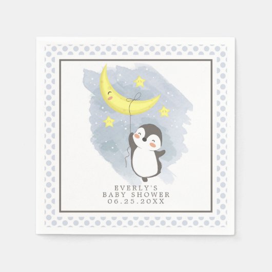 Penguin Moon Watercolor Babydusche Napkins Serviette (Vorderseite)