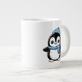 Penguin Mug Cute Winter  | Penguin with Hat and Sc Jumbo-Tasse (Vorderseite Rechts)