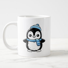 Penguin Mug Cute Winter | Penguin with Hat and Sc Jumbo-Tasse