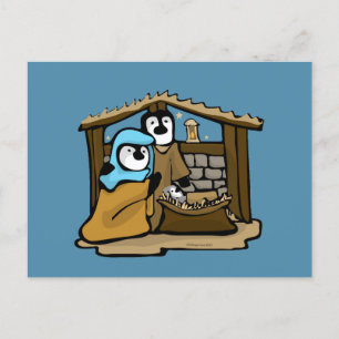 Penguin Nativity Scene Postkarte