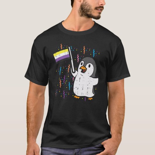 Penguin Nichtbinäre Flag Niedlich Enby Nb Pride Lg T-Shirt (Vorderseite)