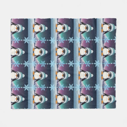 Penguin Niedlich Kawaii Blue Cap Pattern Fleecedecke (Vorderseite (Horizontal))