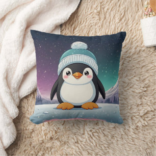 Penguin Niedlich Kawaii Blue Cap Print Kissen