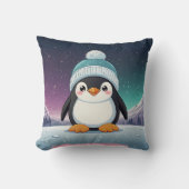 Penguin Niedlich Kawaii Blue Cap Print Kissen (Vorderseite)