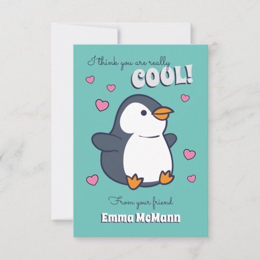 Penguin Niedlich Kids Classroom Valentine Card Dankeskarte (Vorderseite)
