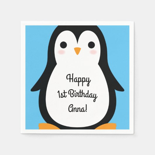 Penguin Niedlich Winter 1. Geburtstag Party Napkin Serviette (Vorderseite)