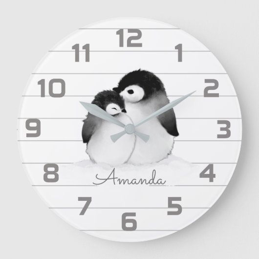 Penguin Nursery Decor Wall Clock Große Wanduhr (Vorderseite)