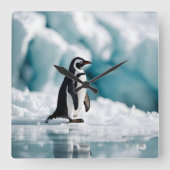 Penguin On Iceberg Quadratische Wanduhr (Vorderseite)