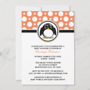 Penguin Orange Polka Dot Baby Shower Einladungen