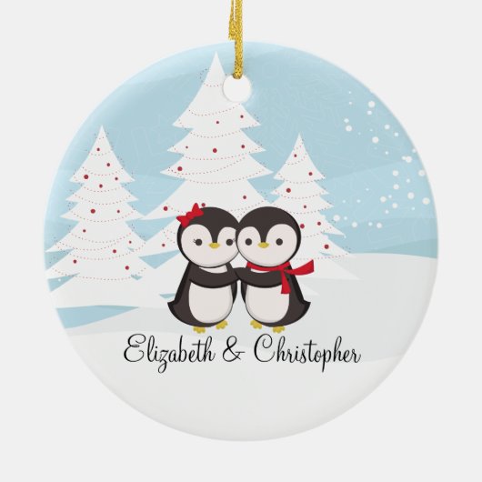 Penguin-Paar-Liebe-niedliche erste Keramikornament (Hinten)
