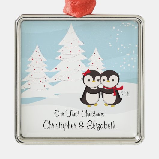 Penguin-Paar-Liebe-niedliche erste Ornament Aus Metall (Vorne)