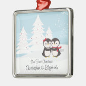 Penguin-Paar-Liebe-niedliche erste Ornament Aus Metall (Links)