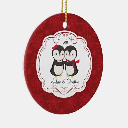 Penguin-Paar-Liebe-niedliche Weihnachtsverzierung Keramikornament (Rechts)