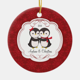Penguin-Paar-Liebe-niedliche Weihnachtsverzierung Keramikornament
