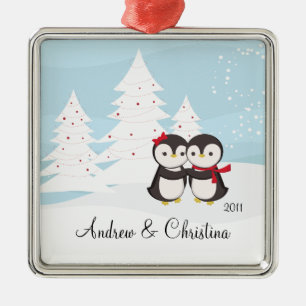 Penguin-Paar-Liebe-niedliche Weihnachtsverzierung Ornament Aus Metall