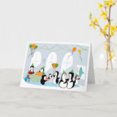 Penguin Party Geburtstagskarte Karte (Gelbe Blume)