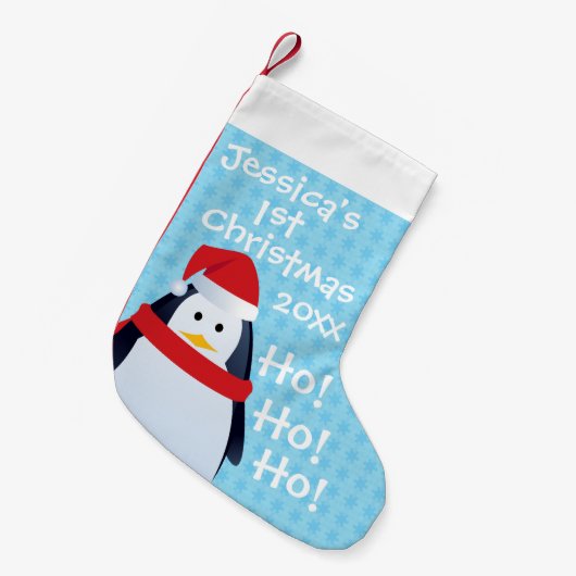 Penguin - Personalised First Christmas Kleiner Weihnachtsstrumpf (Vorderansicht (hängend))
