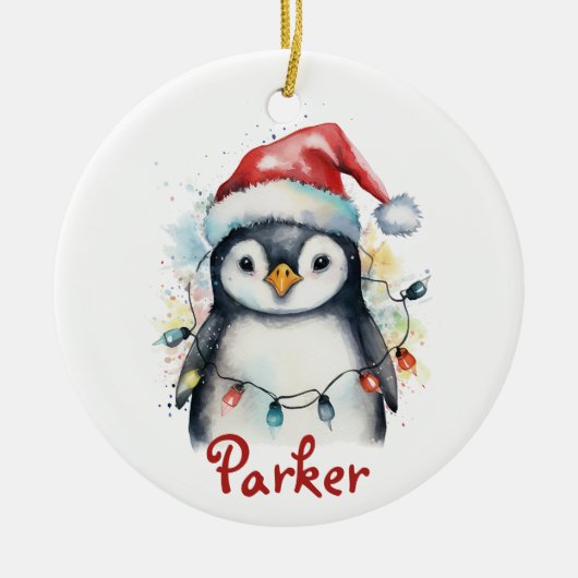 Penguin Personalisierte Weihnachtsfeier Keramik Ornament (Vorne)