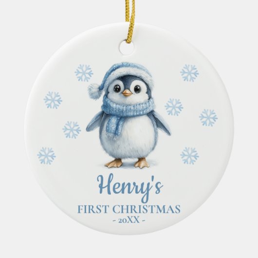 Penguin Personalized Baby's First Christmas Keramik Ornament (Vorne)