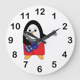 Penguin Playing Bass Bassist Große Wanduhr