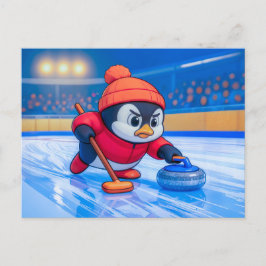 Penguin Playing Curling on an Icy Winter Rink Postkarte