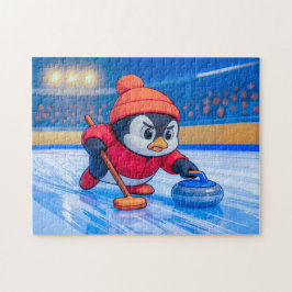 Penguin Playing Curling on an Icy Winter Rink Puzzle