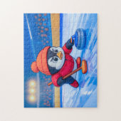 Penguin Playing Curling on an Icy Winter Rink Puzzle (Vertikal)