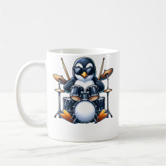 Penguin Playing Drums Rock Band Musician Funny Win Kaffeetasse
