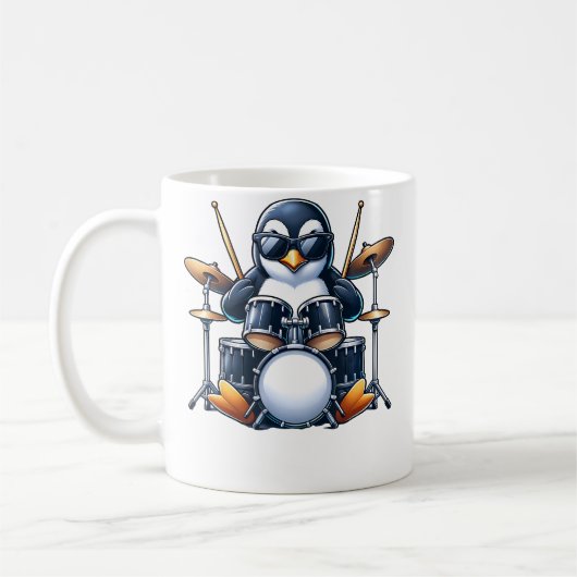 Penguin Playing Drums Rock Band Musician Funny Win Kaffeetasse (Links)