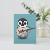 Penguin Playing South Korean Flag Guitar Blue Postkarte (Stehend Vorderseite)