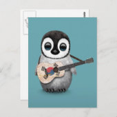 Penguin Playing South Korean Flag Guitar Blue Postkarte (Vorne/Hinten)