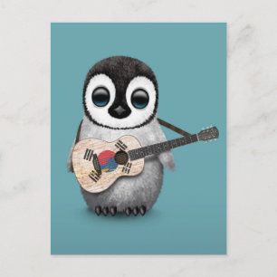 Penguin Playing South Korean Flag Guitar Blue Postkarte