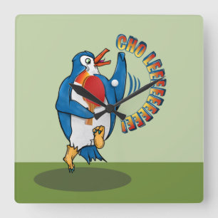 Penguin Playing table tennis Quadratische Wanduhr