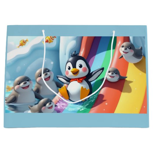 Penguin plays on a slide große geschenktüte (Vorderseite)