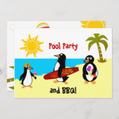 Penguin Pool Party / Beach Party Einladung (Vorne/Hinten)
