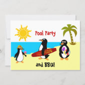 Penguin Pool Party / Beach Party Einladung (Vorderseite)