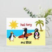 Penguin Pool Party / Beach Party Einladung (Stehend Vorderseite)