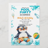 Penguin Pool Party Birthday Invitation Einladung (Vorne/Hinten)