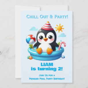 Penguin-Poolparty-Geburtstagseinladung Jungen  Einladung