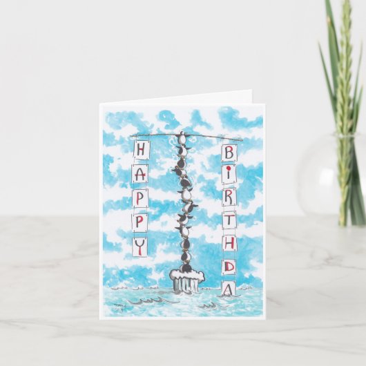 Penguin Pyramid Geburtstagskarte Karte (Vorderseite)