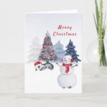 Penguin Red Snowman Trees Wasserfarbe Weihnachten<br><div class="desc">Niedlicher Pinguin mit Santa Cap,  der unter einem Weihnachtsbaum mit einem Schneemann schläft.</div>