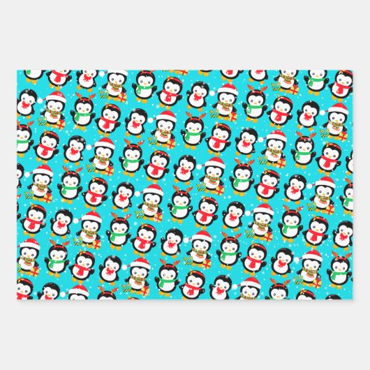 Penguin Reindeer Santa Claus Elf Weihnachtsfeierta Geschenkpapier Set (Vorderseite)