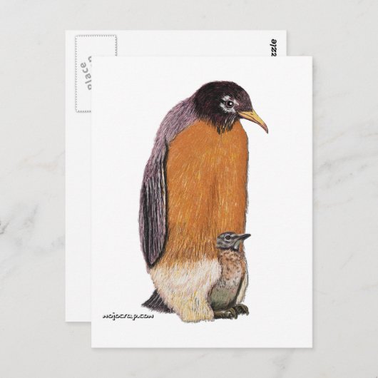 Penguin Robin with Chick Postkarte (Vorne/Hinten)