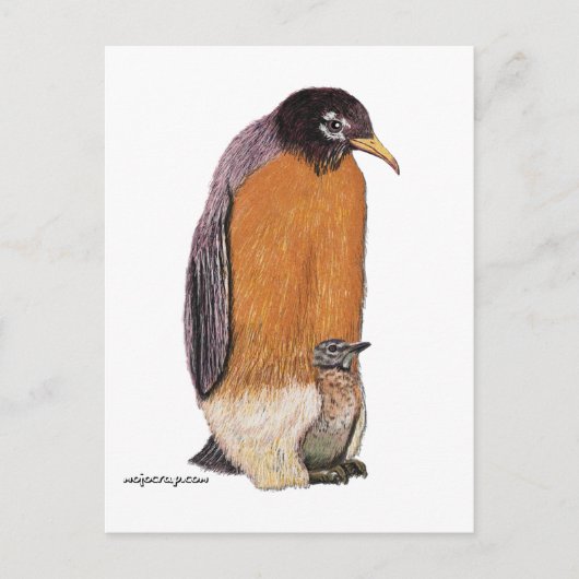 Penguin Robin with Chick Postkarte (Vorderseite)