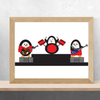 Penguin Rock and Roll Band Poster